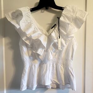 (NWT) Buffalo David Bitton - white cotton sleeveless ruffle blouse Size M